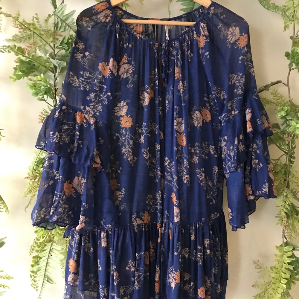 Free People Blue floral chiffon dress